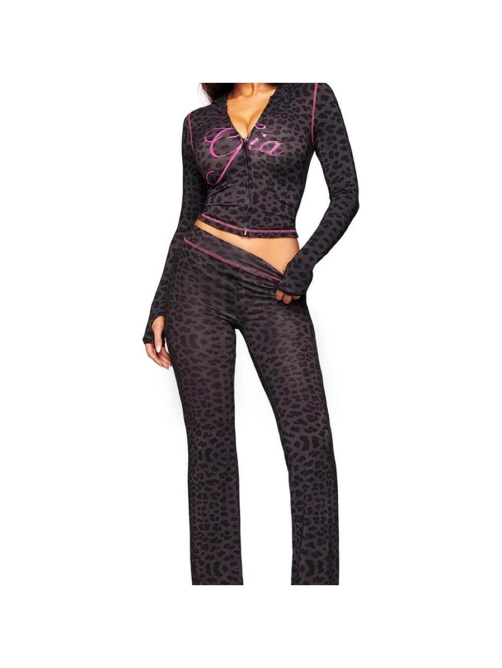 Iamgia Women's Black and Multi Joggers-tracksuit
